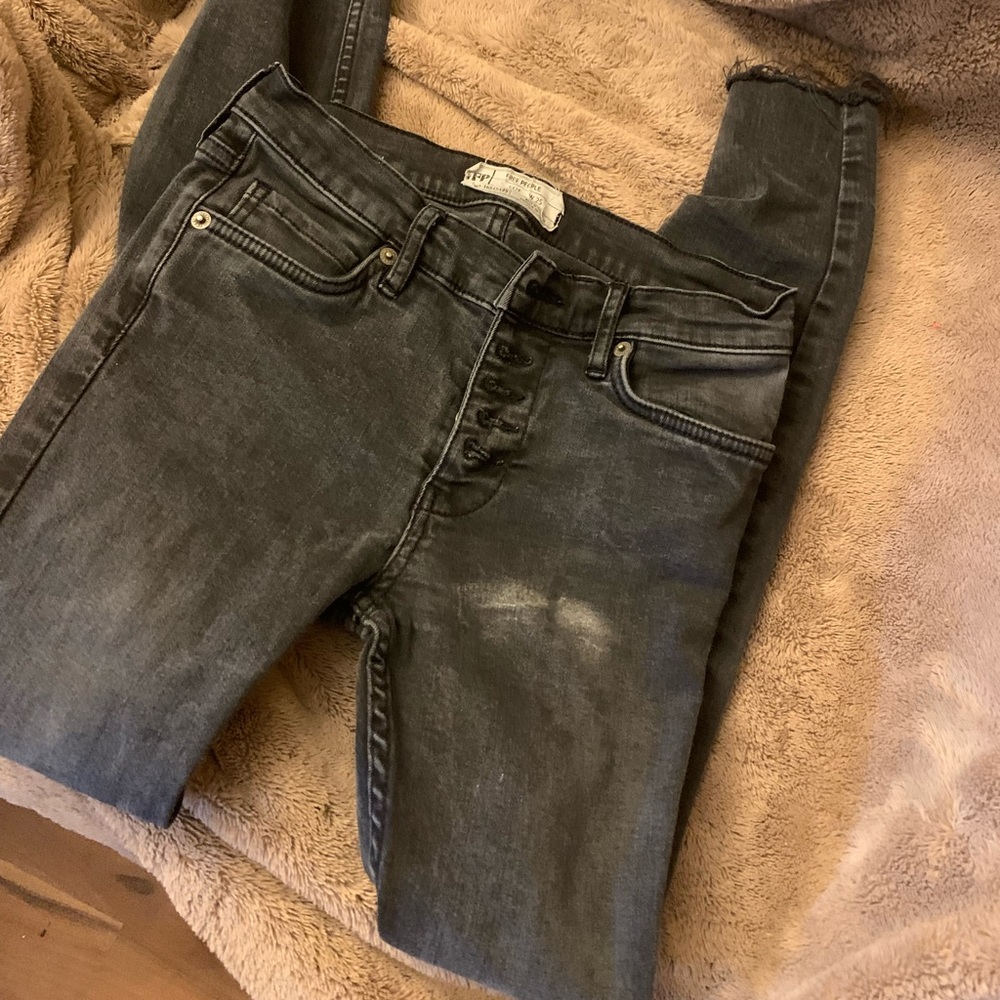 Free People distressed black/charcoal jeans